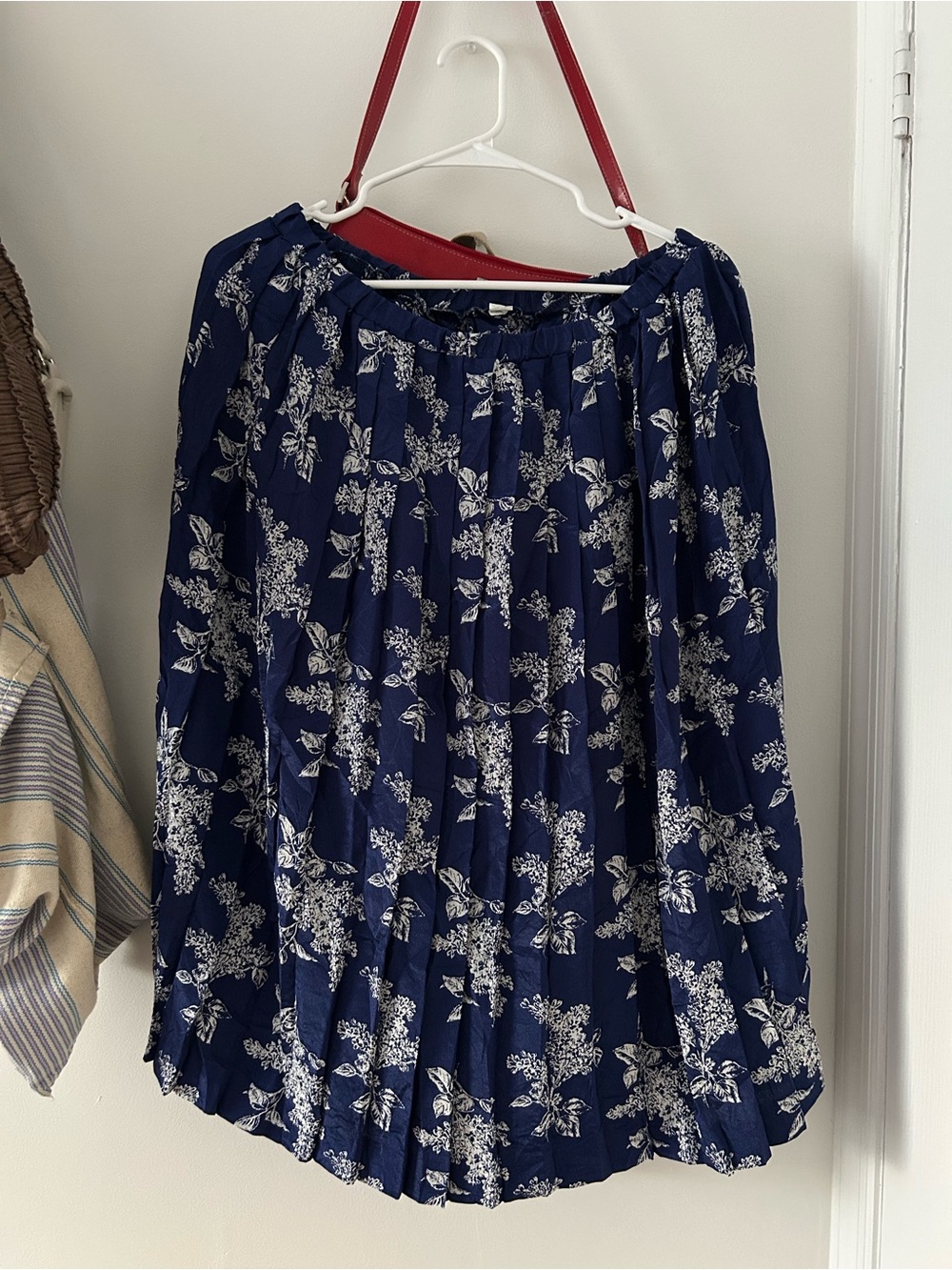 Navy Floral Pleated Women’s Skirt